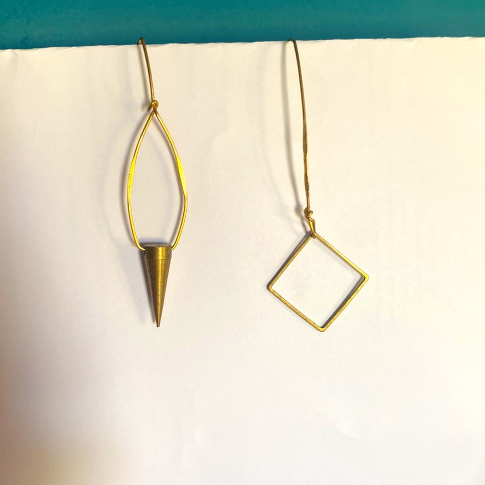 🌟Gold Asymmetrical Hand Made Brass Earrings